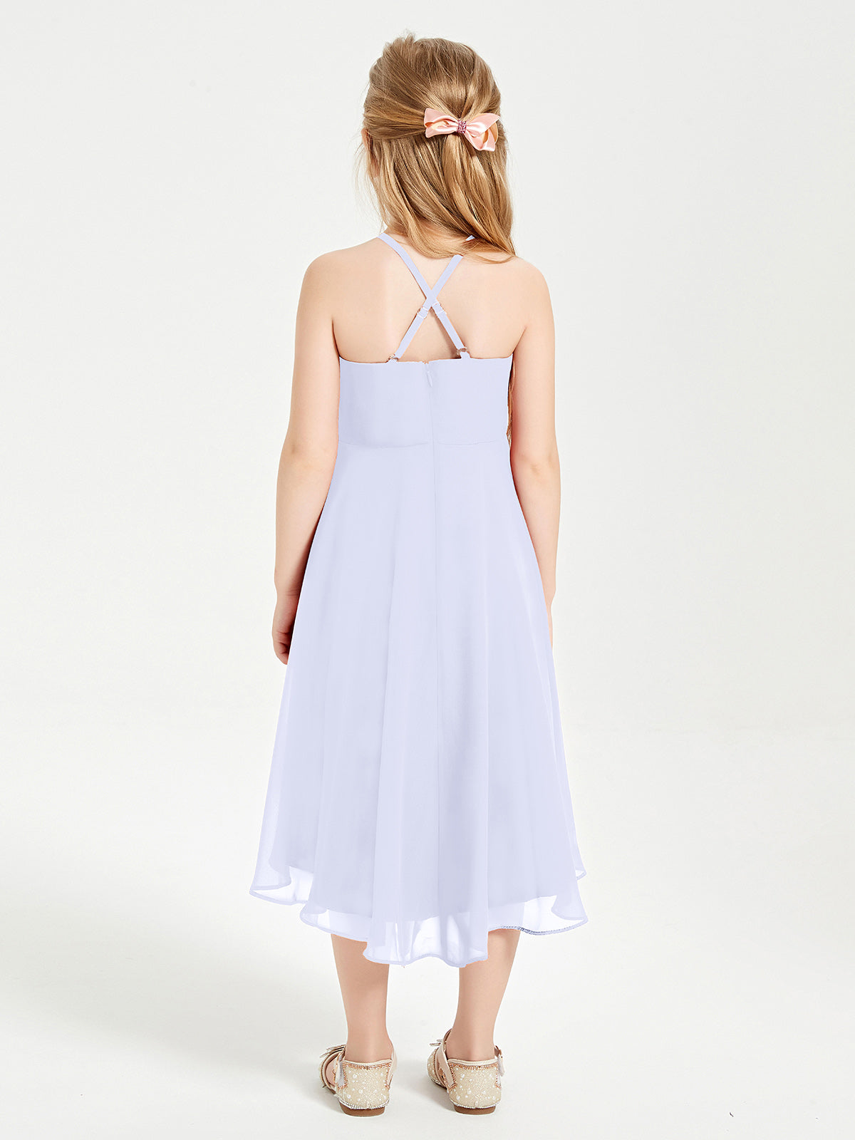 Tea Length Junior Bridesmaid Dresses with Asymmetrical Skirts Lavender